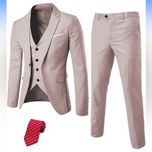 Men's Slim Fit 3 Pieces Suit, One Button Blazer Set, Jacket Vest & Pants